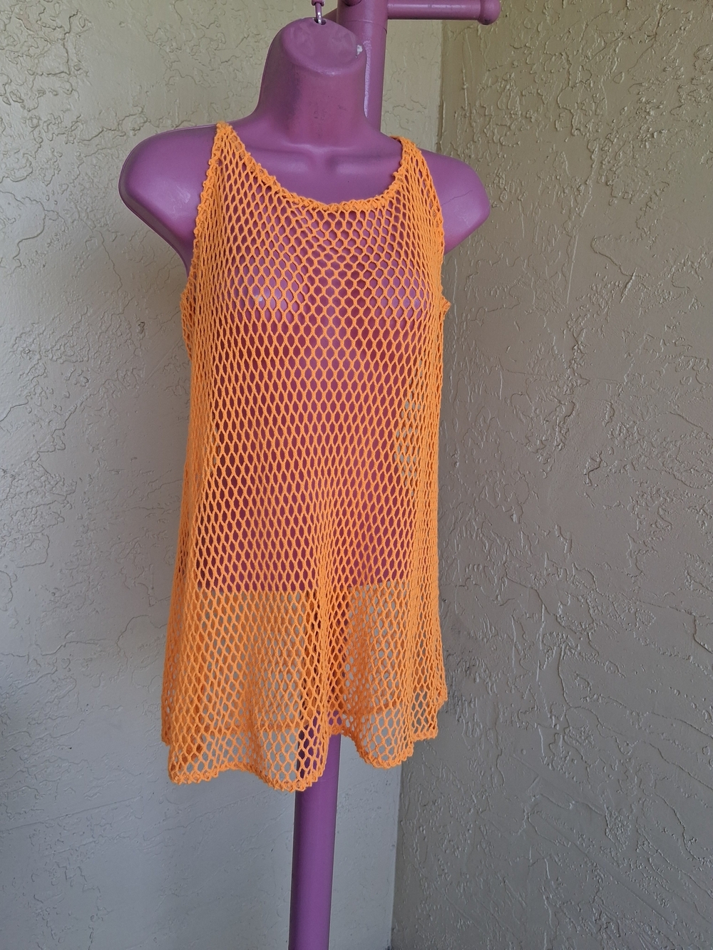 Wild Fable Neon Orange Fishnet Tank Top - Picture 5 of 11